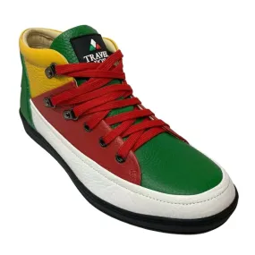 Travel Fox Men's Red/Green/White/Yellow/Black Leather High Top Sneakers 916103 133