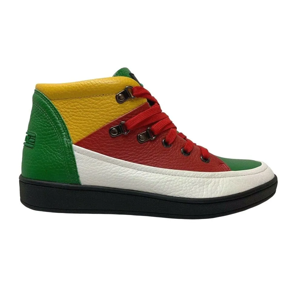 Travel Fox Men's Red/Green/White/Yellow/Black Leather High Top Sneakers 916103 133
