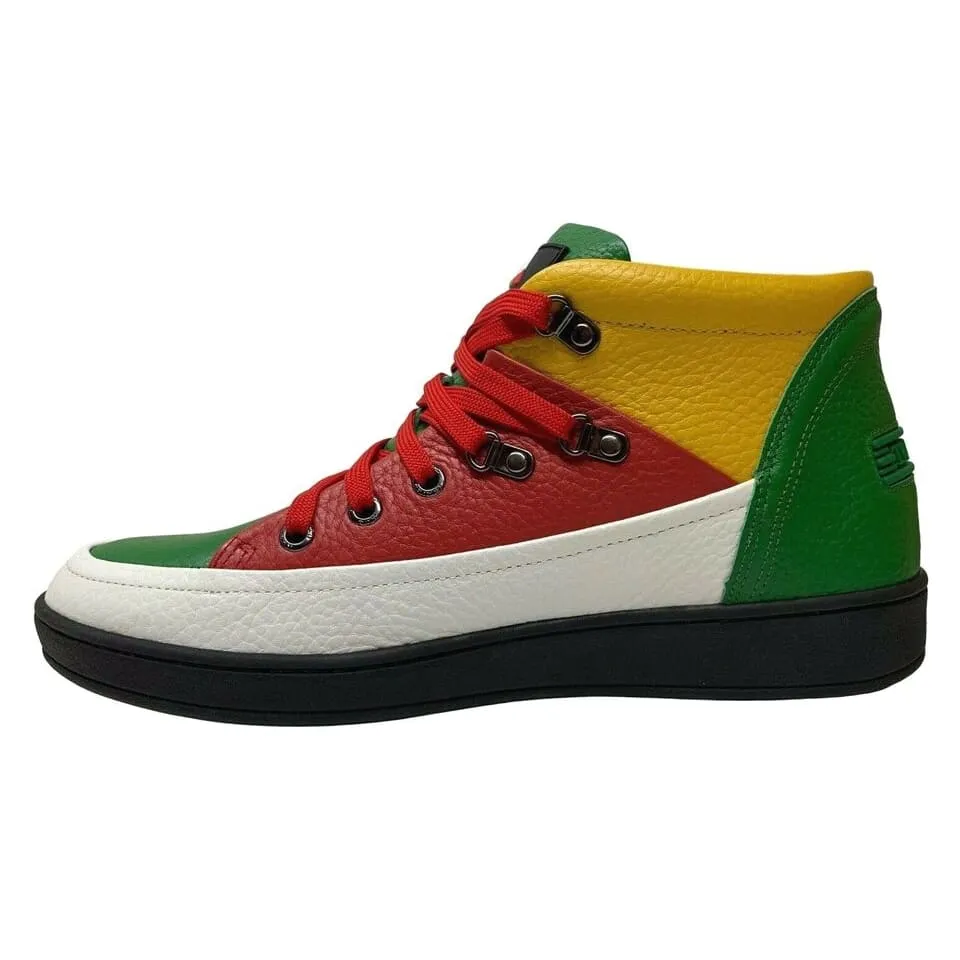 Travel Fox Men's Red/Green/White/Yellow/Black Leather High Top Sneakers 916103 133