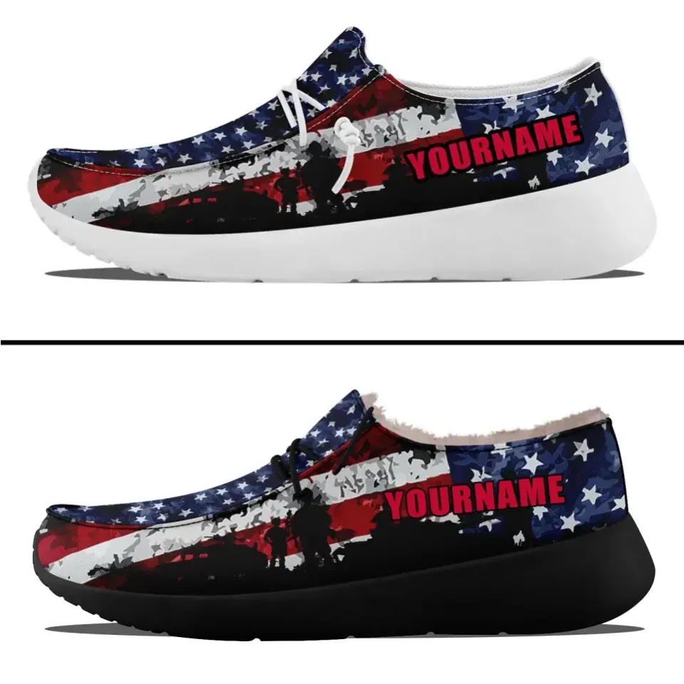 Unique Gift,Personalized Patriotic Canvas Slip-On Sneakers, Custom USA Flag Design Loafer Shoes, Buy One Get One Gift,ZH-240202305-7bb