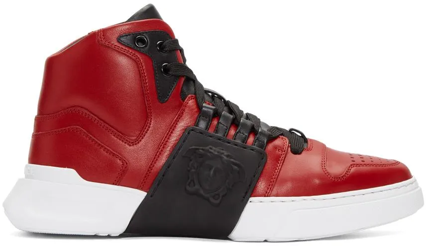 VERSACE Medusa Strap Hi-top Sneakers, Red