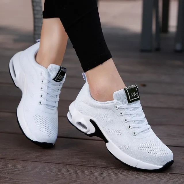 Walking air cushion platform sneakers women shoes lace-up mesh breathable anti-skid casual shoes woman sneakers