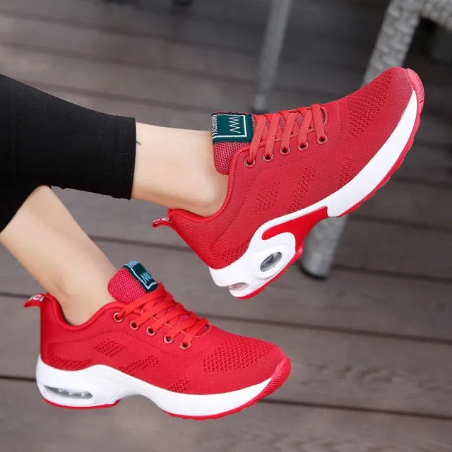 Walking air cushion platform sneakers women shoes lace-up mesh breathable anti-skid casual shoes woman sneakers