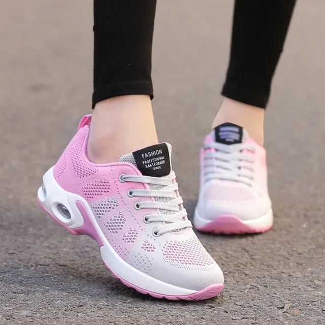 Walking air cushion platform sneakers women shoes lace-up mesh breathable anti-skid casual shoes woman sneakers