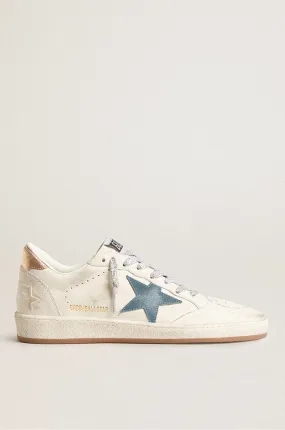 White Ball Star with Denim Blue Suede Star and Rose Gold Heel