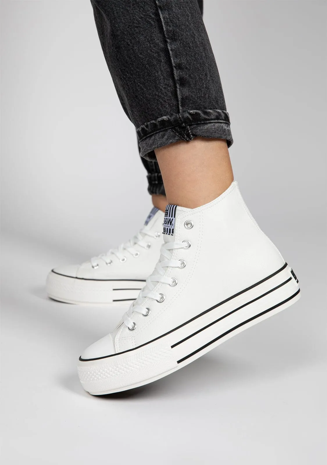 White Platform Hi-Top Sneakers Nappa