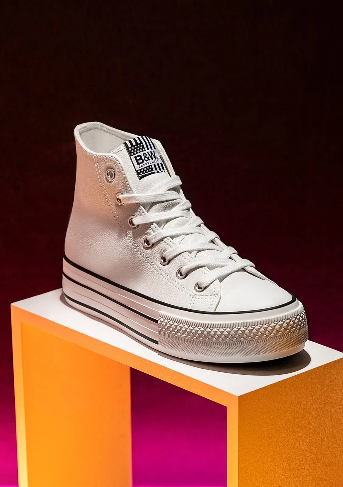 White Platform Hi-Top Sneakers Nappa