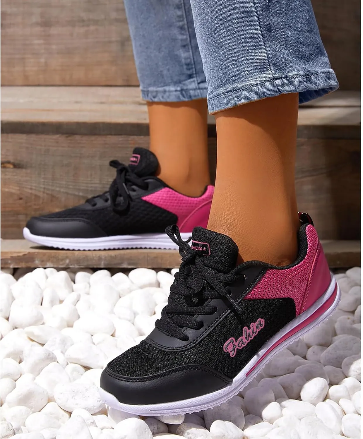 Women's Fashion Sneaker Mesh Slip On Black Non Slip Shoes for Women Comfortable Running Shoes for Women White Loafers Women Womens White Sneaker