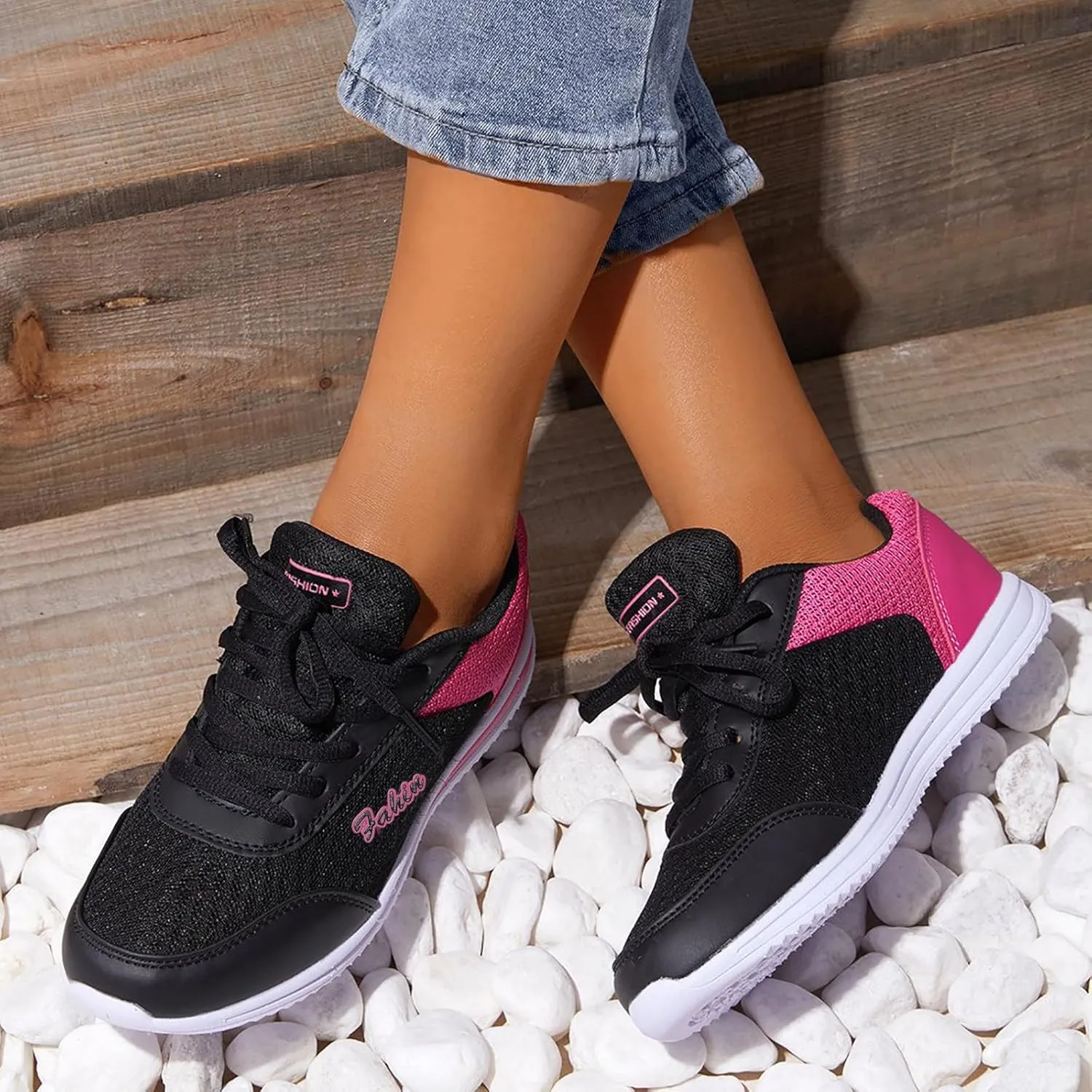 Women's Fashion Sneaker Mesh Slip On Black Non Slip Shoes for Women Comfortable Running Shoes for Women White Loafers Women Womens White Sneaker