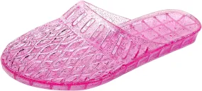 Womens Jelly Shoes, White Jellies Sandals Glitter Clear Flats Slip On Summer Beach Slippers Transparent Closed Toe Soft Slide