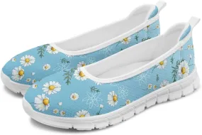 Women's Printed Ballet-Style Flats Slip on Everyday Casual Shoes Floral Paw Pattern Breathable Mesh Lightweight Comfortable Walking Shoes for Travel Dating White Sole Size 6-11