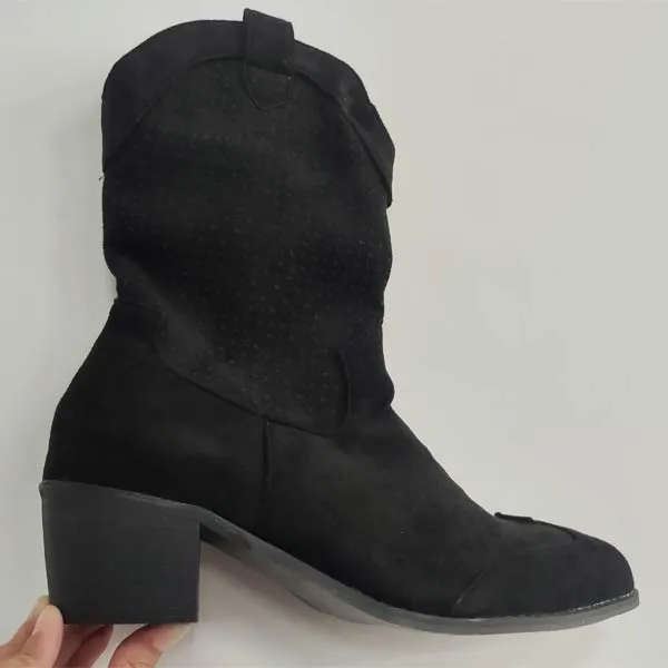 Women's Retro Hollow Suede Low Heel Boots 27001454C