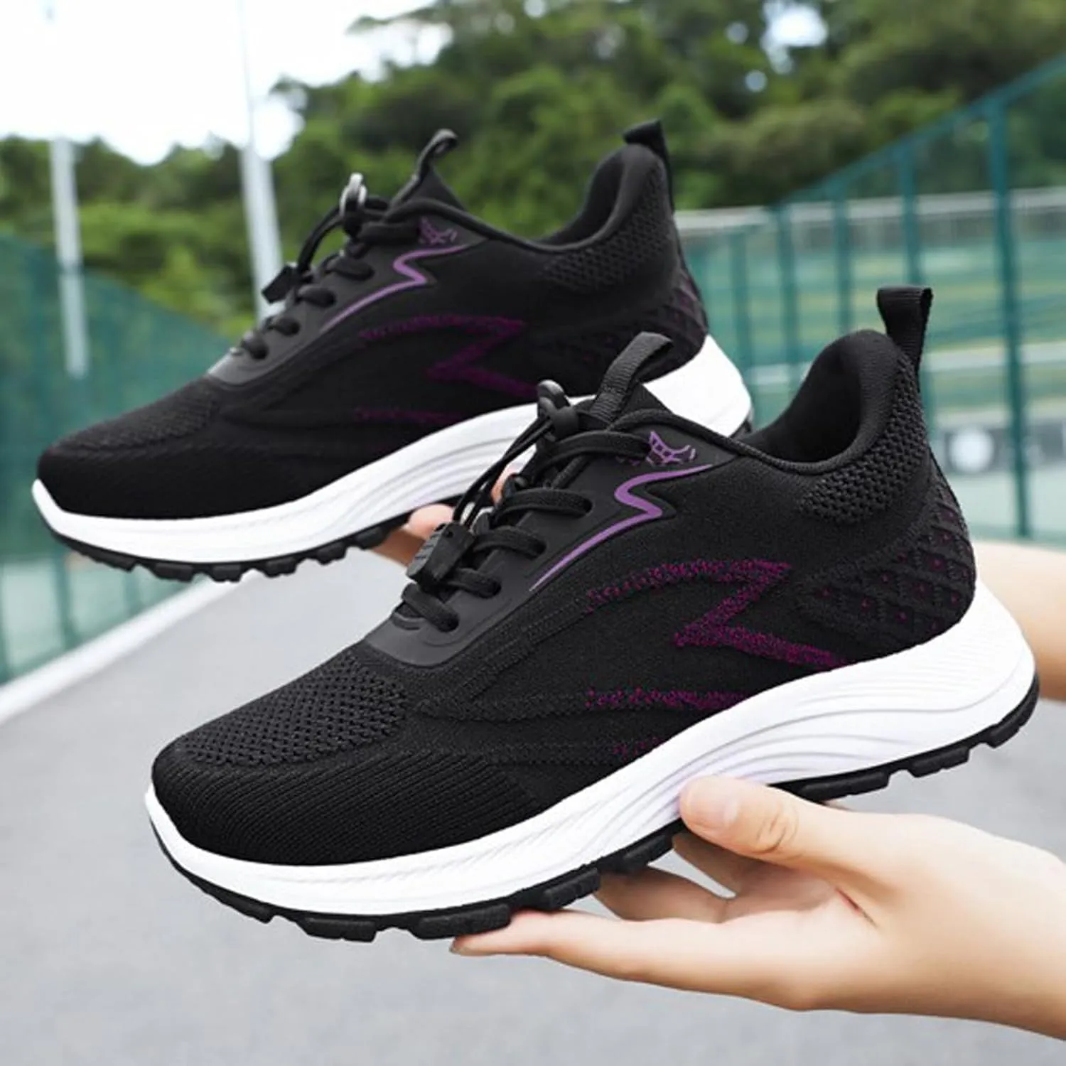 Womens Sneakers Lace Up Running Shoes Round Toe Anti-Slip Breathable Casual Athletic Footwear