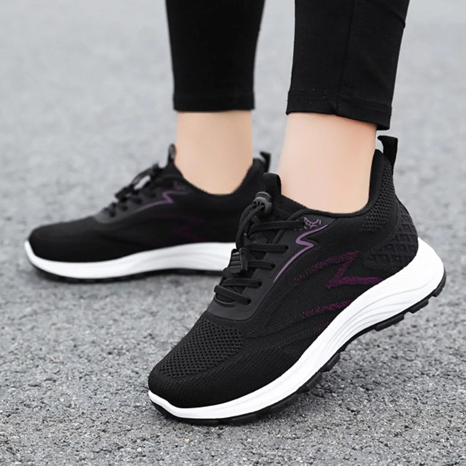 Womens Sneakers Lace Up Running Shoes Round Toe Anti-Slip Breathable Casual Athletic Footwear