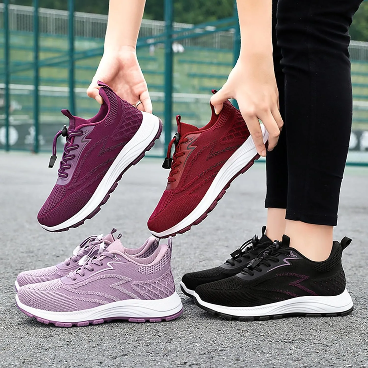Womens Sneakers Lace Up Running Shoes Round Toe Anti-Slip Breathable Casual Athletic Footwear