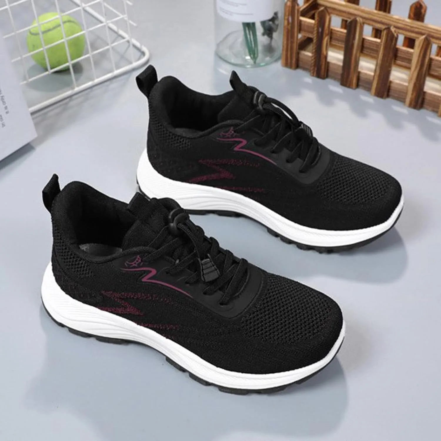 Womens Sneakers Lace Up Running Shoes Round Toe Anti-Slip Breathable Casual Athletic Footwear