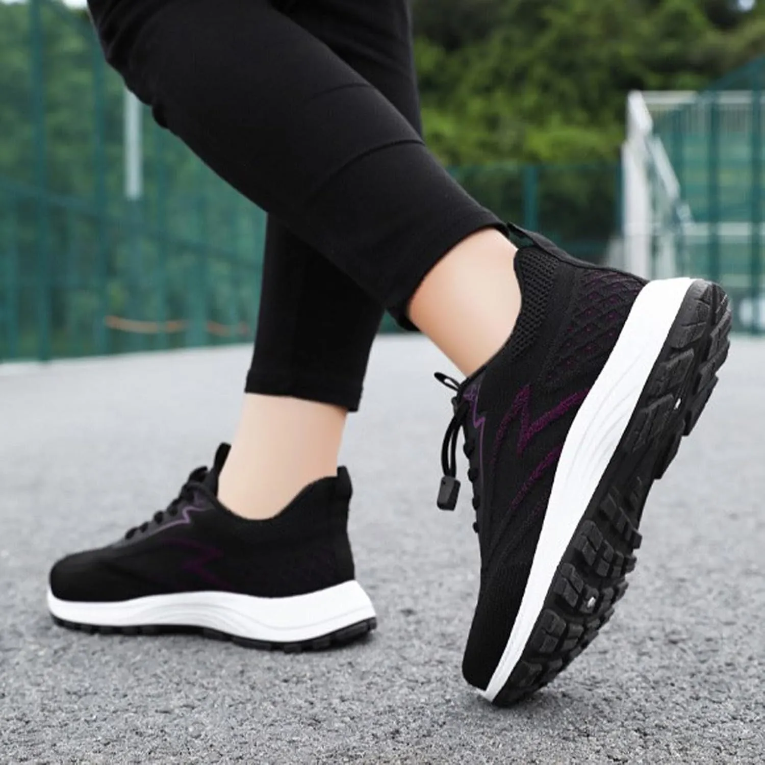 Womens Sneakers Lace Up Running Shoes Round Toe Anti-Slip Breathable Casual Athletic Footwear